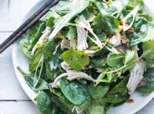 Coconut Poached Chicken Salad with Spinach & Spring Herbs