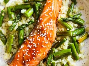 Honey-Teriyaki Salmon and Asparagus Veggie Rice Bowls