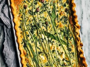 sheet pan spinach quiche with spring alliums