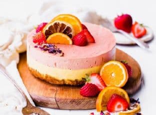 Strawberry Orange Cheesecake with Coconut Crust (Gluten Free, Paleo + Vegan)