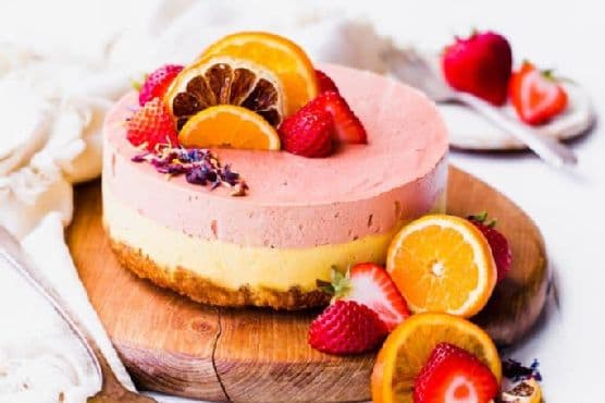 Strawberry Orange Cheesecake with Coconut Crust (Gluten Free, Paleo + Vegan)