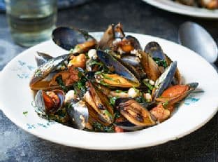 Mussels with chorizo, beans & cavolo nero