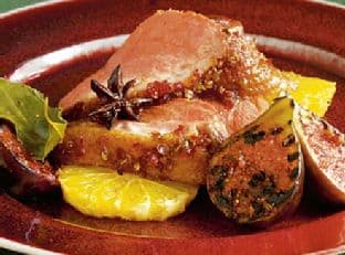 Lacquered duck with grilled figs