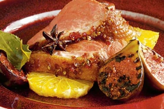 Lacquered duck with grilled figs