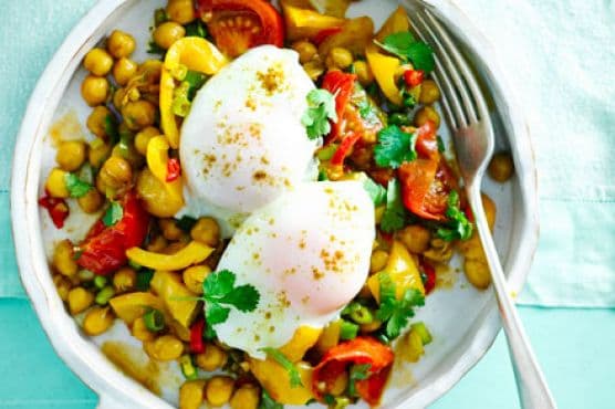 Indian chickpeas with poached eggs