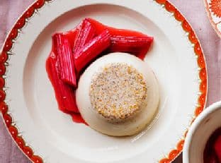 Tonka bean panna cotta with roasted rhubarb