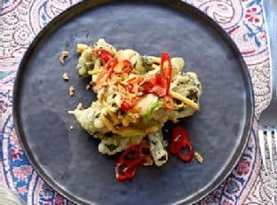 Salt & pepper sprouting broccoli with sriracha mayonnaise