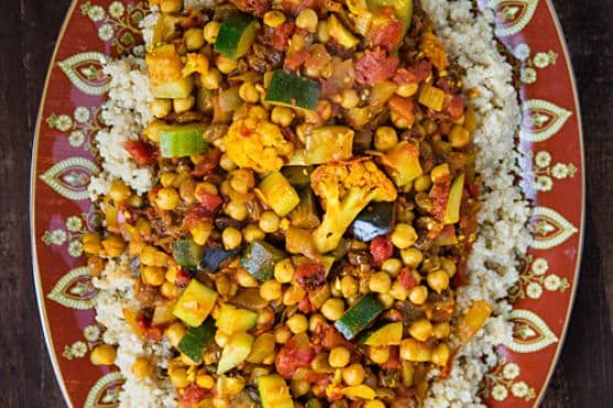 Cumin-Infused Vegetables and Chickpeas over Quinoa