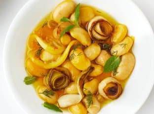 Bean Confit With Lemon, Saffron, and All the Alliums