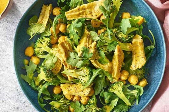 Chickpea Salad with Broccoli & Golden Milk-Poached Chicken