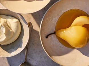 Poached Pears with Saffron Whipped Cream