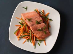 Poached Salmon with Tangy Asian Vegetables
