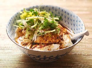 Spicy Warm Silken Tofu With Celery and Cilantro Salad