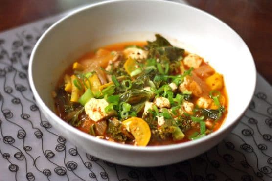 Squash, Shiitake, Kale, and Kimchi Stew