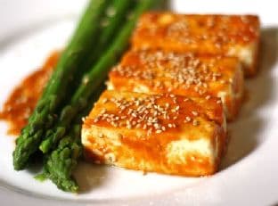 Broiled Tofu with Miso Glaze and Asparagus