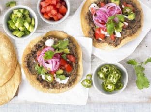 Black bean tostadas with avocado salsa