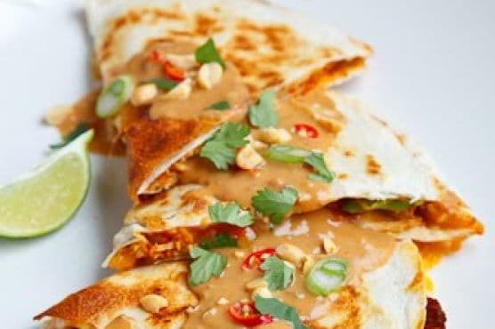 Spicy Peanut Chicken Quesadillas