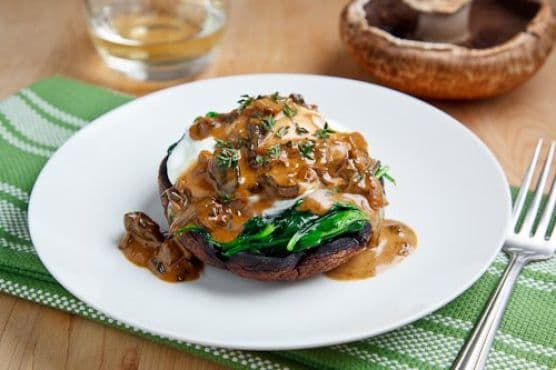 Roasted Portobello Mushroom with Poached Egg in a Creamy Mushroom Sauce