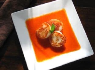 Pan Seared Scallops with Saffron-Tomato Sauce