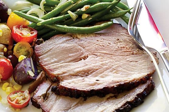 Charcoal-grilled Pork Shoulder with Fresh Herbs and Roasted Garlic