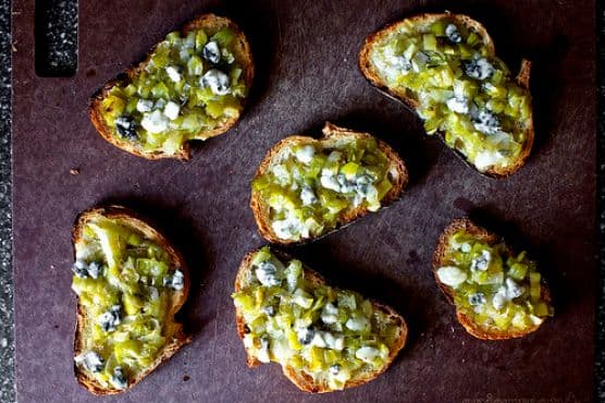 Leek Toasts With Blue Cheese