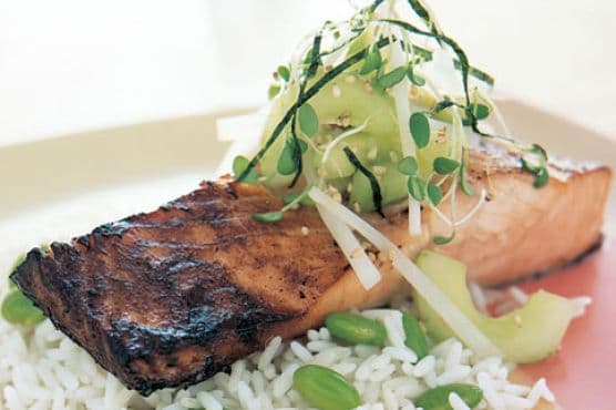 Miso-marinated Salmon With Cucumber-daikon Relish