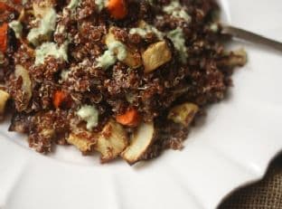 Meatless Monday: Red Quinoa Salad with Roasted Carrots, Parnsips, and Green Tahini Dressing