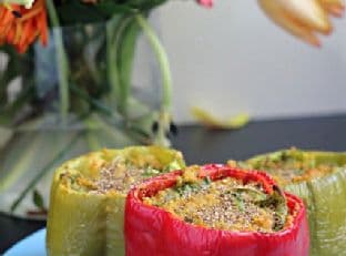 Cheesy Pumpkin Quinoa Stuffed Peppers (Vegan and Gluten Free!) & Le Creuset Giveaway!