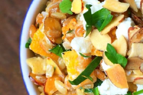 Butternut Squash and Spelt Salad with Goat Cheese and Toasted Almonds
