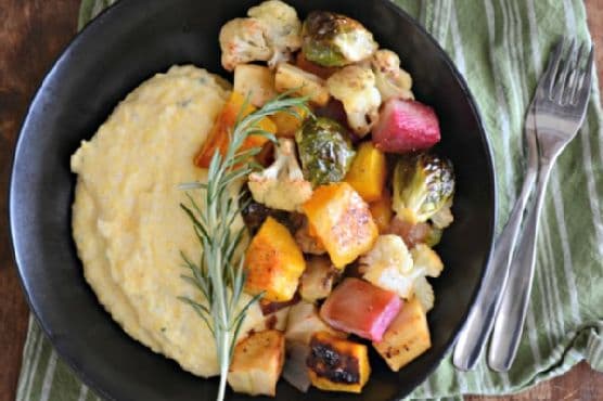 Creamy Rosemary Polenta + Maple Sea Salt Roasted Winter Vegetables