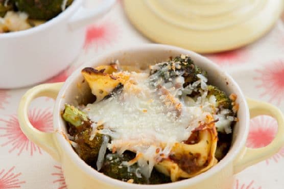 Cheese Tortellini Bake with Roasted Broccoli