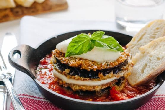 Quinoa Crusted Eggplant Parmigiana