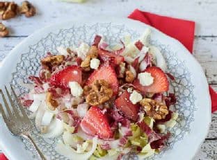 Endive & Strawberry Salad, with Gorgonzola, Walnuts and Strawberry Dressing