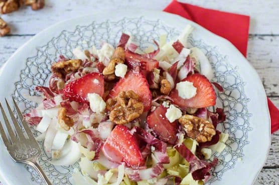 Endive & Strawberry Salad, with Gorgonzola, Walnuts and Strawberry Dressing