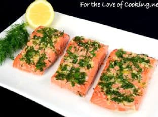 Slow Roasted Salmon with Garlic, Dill, Parsley,Tarragon and Lemon