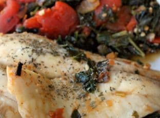 Braised Tilapia with Kale and Stewed Tomatoes