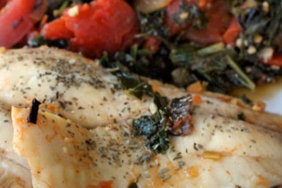 Braised Tilapia with Kale and Stewed Tomatoes