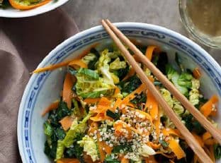 Raw Kale, Cabbage and Carrot Chopped Salad with Maple Sesame Vinaigrette