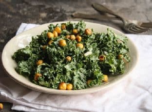 Kale Cesar Salad with Garlicy Chickpea Croutons (guest post)
