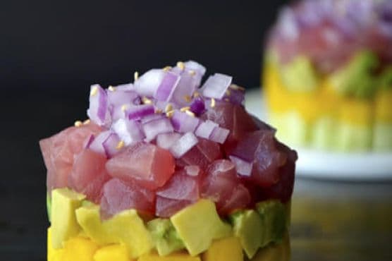 Ahi Tuna Stacks with Ginger-Soy Dressing