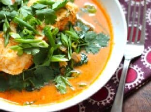 Poached Halibut in Thai Coconut Curry Broth