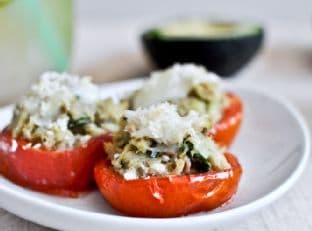 Mini Roasted Tomato Cups with Avocado, White Bean + Tuna Mash