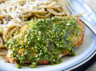 Pistachio Pesto Chicken with Whole Wheat Spaghetti