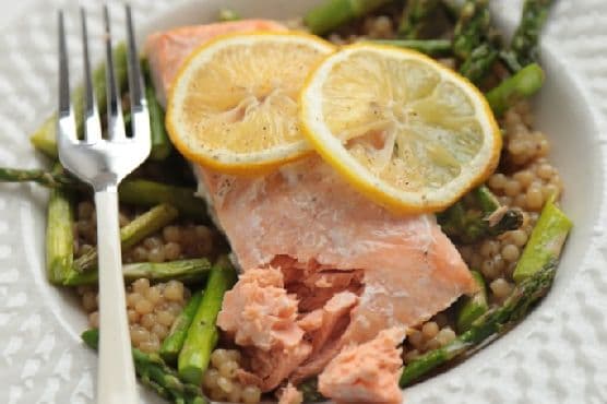 Wild Salmon with Cous Cous and Roasted Asparagus