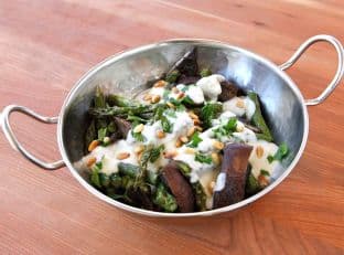Roasted Portobellos & Asparagus with Goat Cheese Sauce