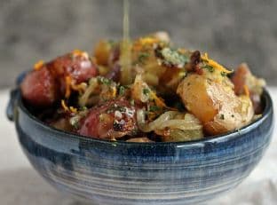 Fried Smashed Potatoes with Onions and Meyer Lemon Dressing