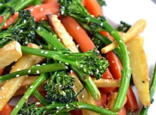 Sticky Roasted Vegetables with Sesame-Miso Dressing