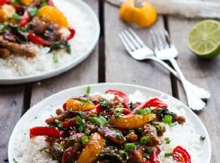 30 Minute Sweet Asian Chili Pork, Ginger and Tangerine Stir Fry