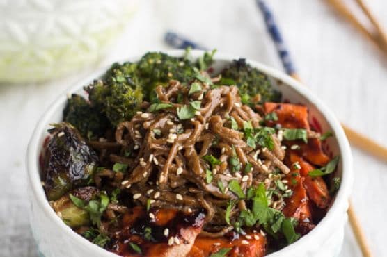 Hoisin Caramelized Salmon and Sesame Soba Noodle Bowls