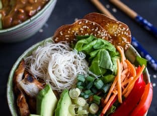 Deconstructed Vietnamase Chicken, Avocado + Lemongrass Spring Roll Salad